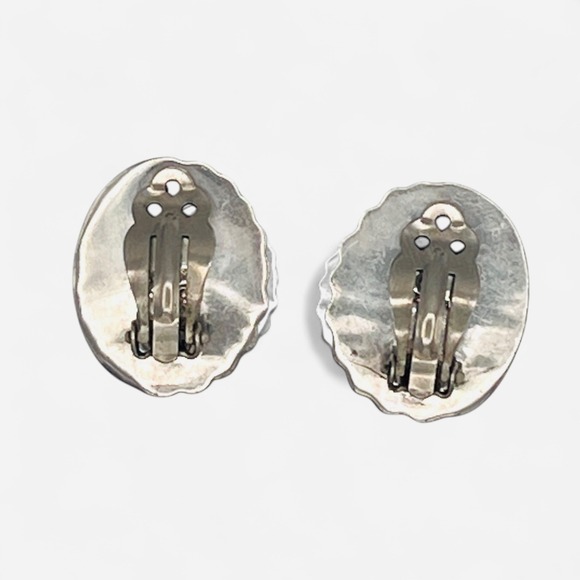 Vintage Sterling Silver Clip On Earrings Ribbed Oval Shell Thailand‎ 925 - Picture 4 of 9